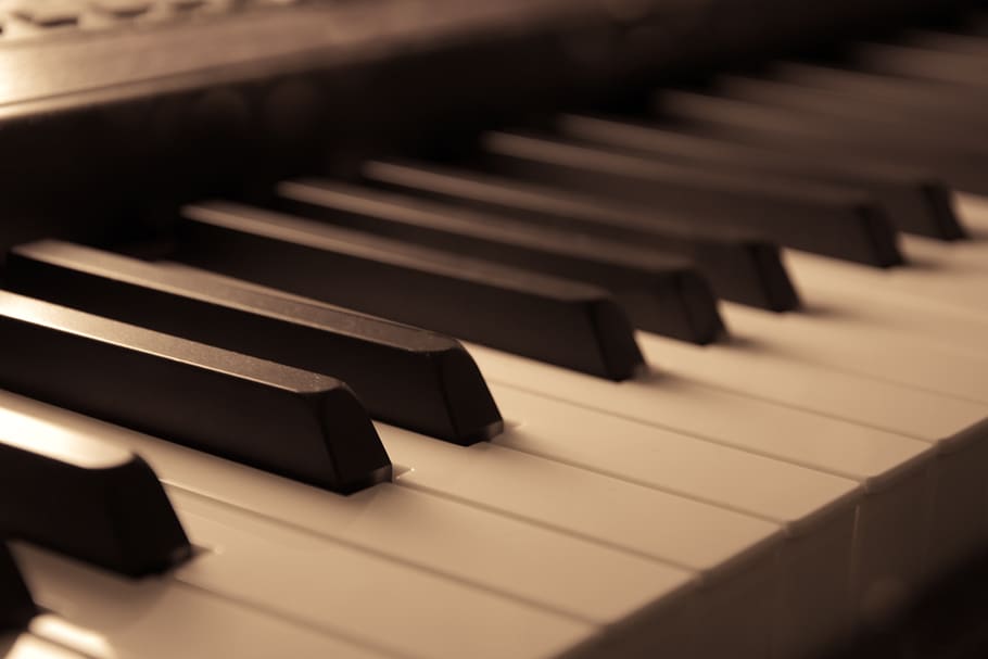piano, oldschool, vintage, musik, melodi, instrumen, keyboard, suara, kunci, hitam