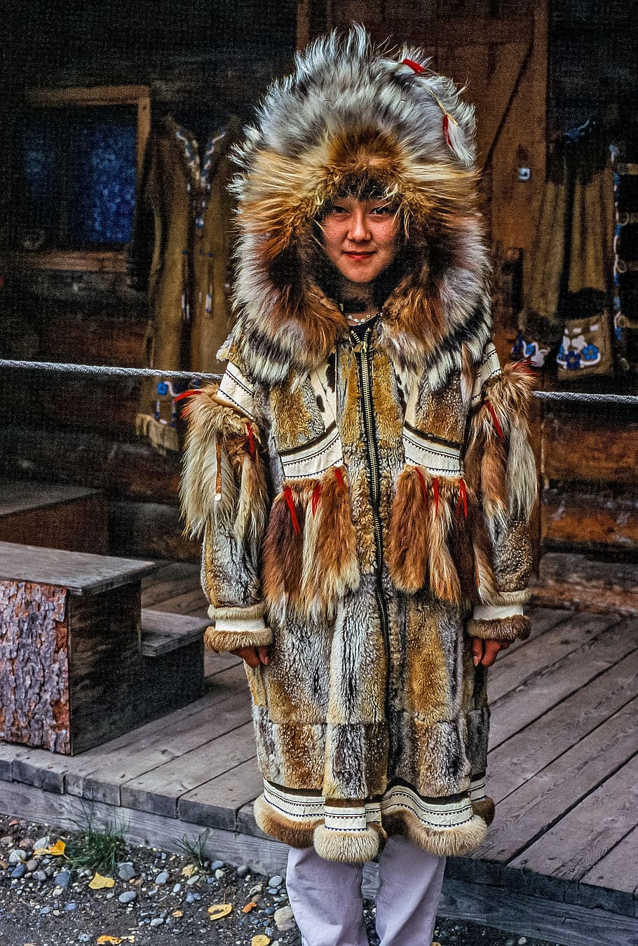 young, american woman, traditional, fur clothing, native, tribe, 25-30 years, american, clothing, decoration