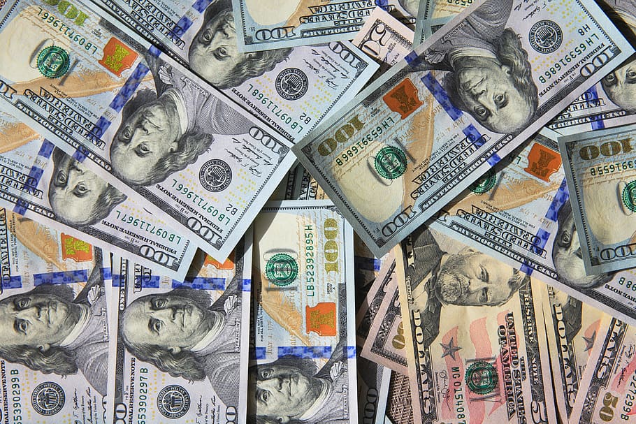 dólar, dólares, novo, pilha, contas, montão, dívida, ninguém, muitos, verde