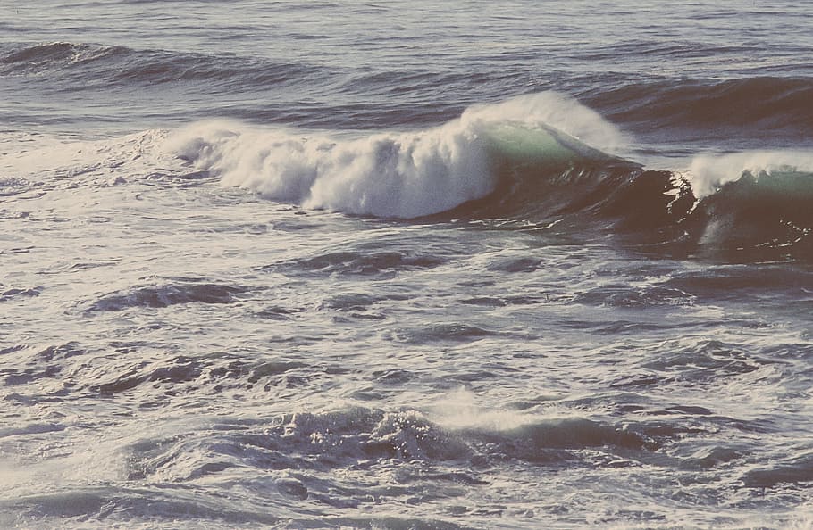 olas de fondo mate, azul, costa, océano, al aire libre, olas, choque, dispersión, medio ambiente, dinámica de fluidos
