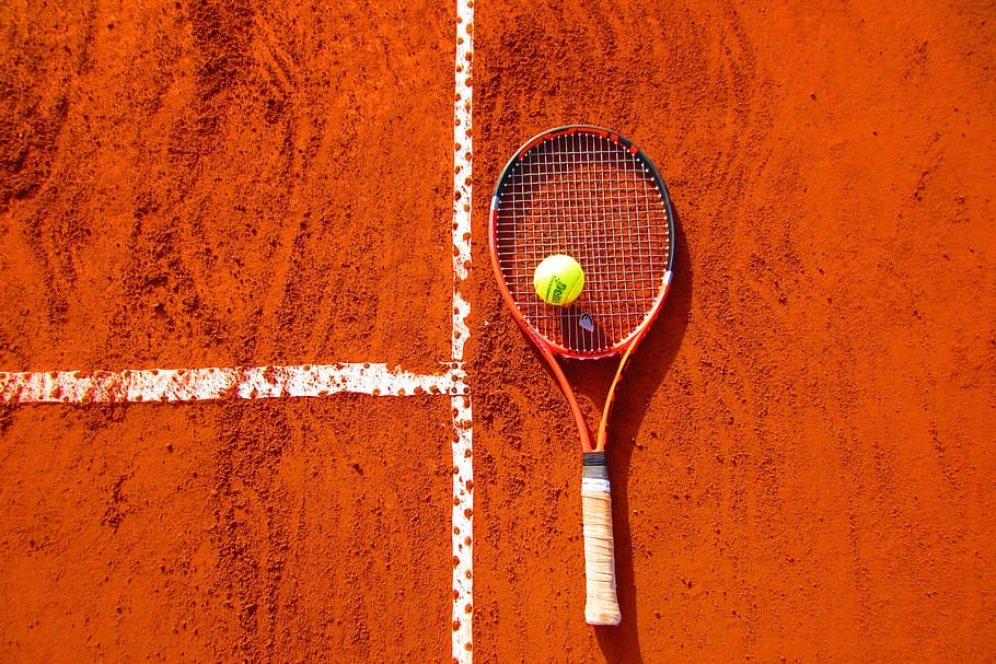 raqueta de tenis, deporte, pelota, arcilla, cancha, fit, fitness, saludable, líneas, raqueta
