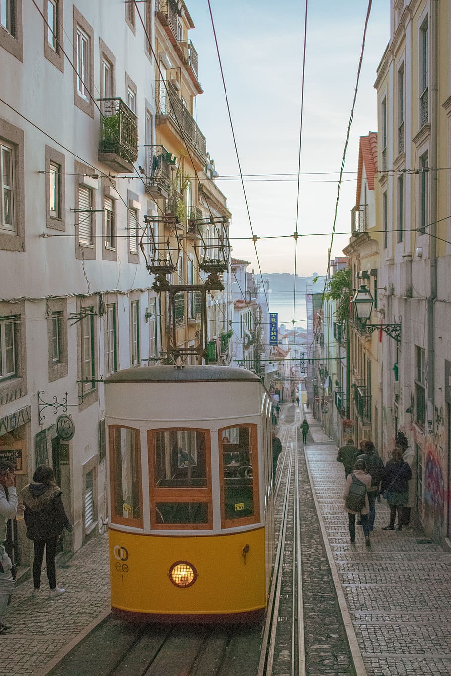 lisbon, lisboa, portugal, tram, train, gleise, cable car, landmark, yellow, city