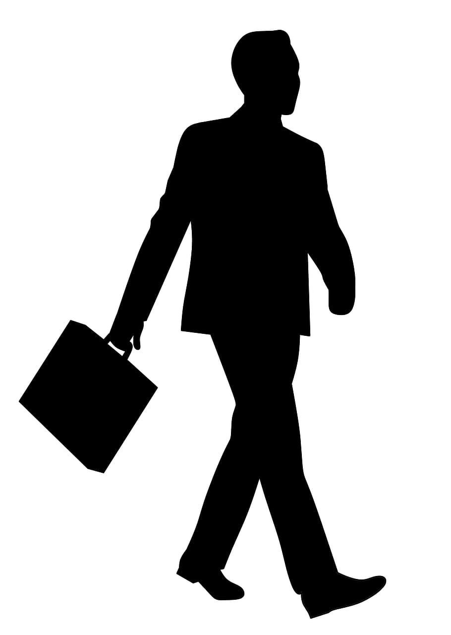 silhouette, businessman, manager, way, appointment, walking, briefcase, business, confident, diplomat