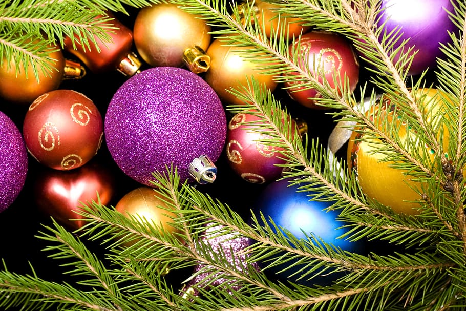 bola, chuchería, negro, brillante, celebración, navidad, árbol de navidad, color, decoración, regalo