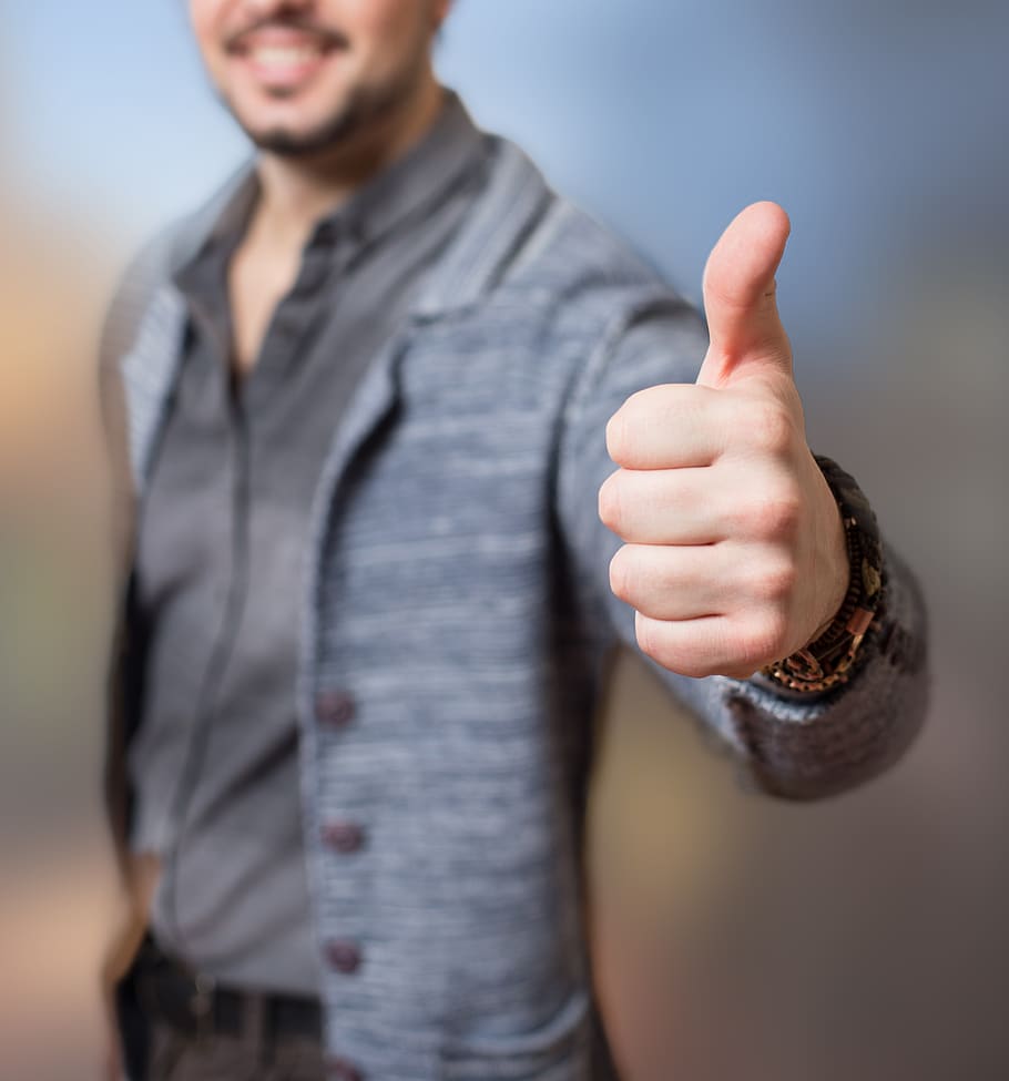 thumbs up, success, approval, yes, boy, man, handsome, hand, fist, smile
