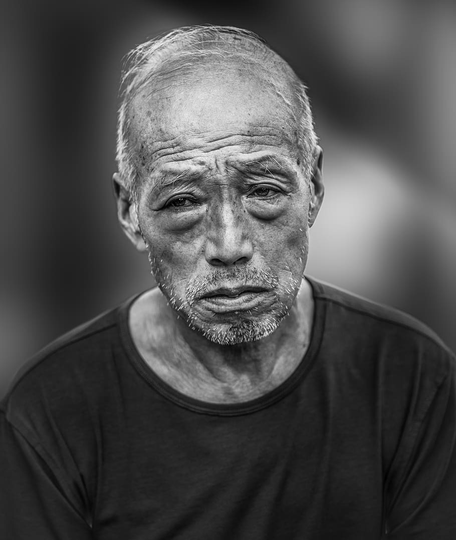 man, old man, old, melancholy, elder, person, aging, portrait, grief, black and white