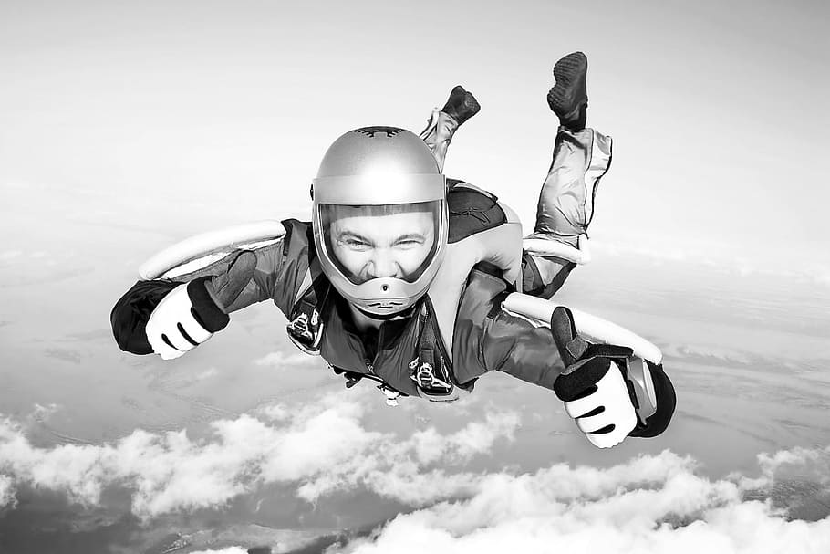 diving, sky, sport, parachuting, parachute, jumping, parachutist, background, speed, helmet