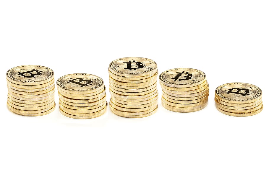 cryptocurrency, coins, bitcoin, currency, white background, studio shot, coin, finance, still life, indoors