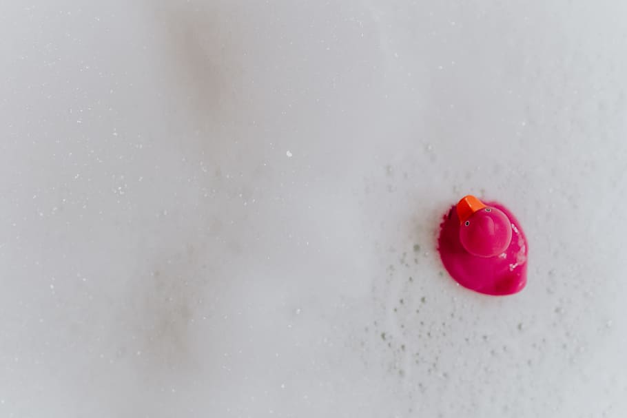 pink, rubber ducky, foam, rubber duck, pink duck, soap bubbles, toy, rubber toy, bath, red