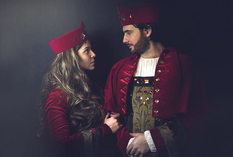 middle ages, knight, monarch, renaissance, costumes, man, woman, love, the relationship of the, gloom