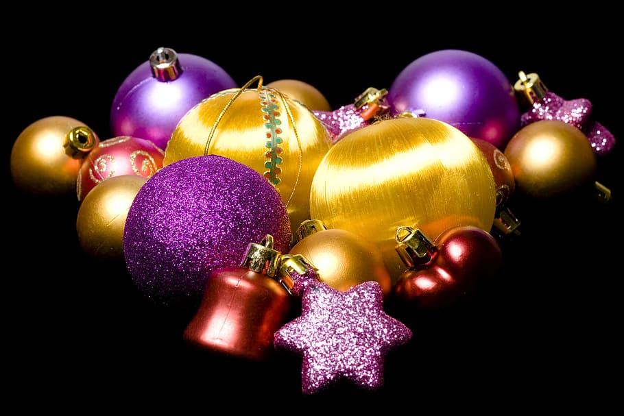 fundo, bola, bugiganga, ramo, brilhante, celebração, natal, árvore de natal, cor, escuro