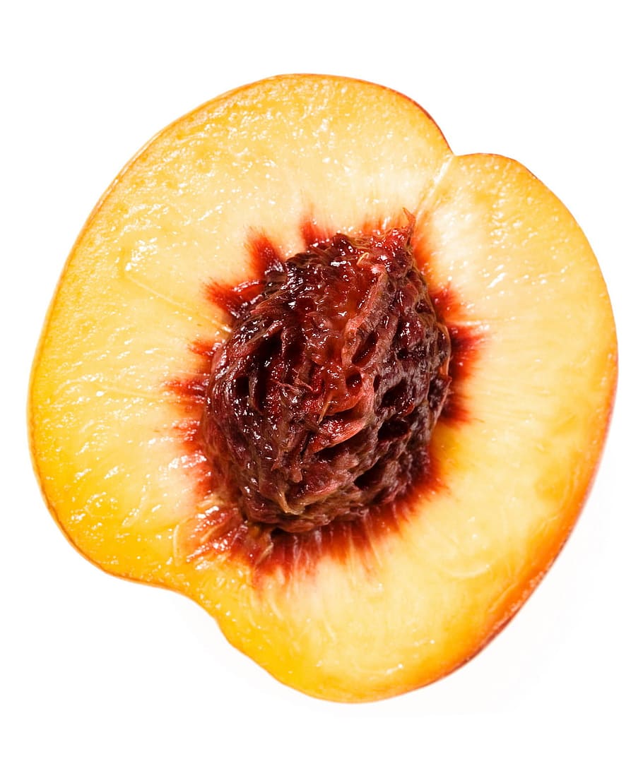 peach, half, slice, fruit, sliced, isolated, vegetarian, ripe, segment, vegan