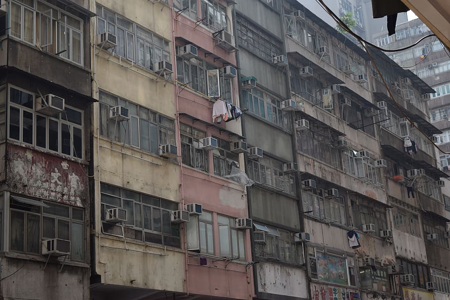 hong kong, barrio pobre, china, callejón, calle, asiático, ciudad, urbano, arquitectura, exterior del edificio