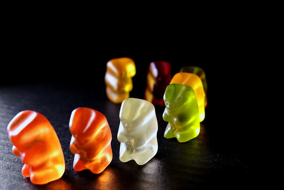 gummibärchen, candy, sugar, sweetness, nibble, sweet, bear, color, gummi bears, gummi bear