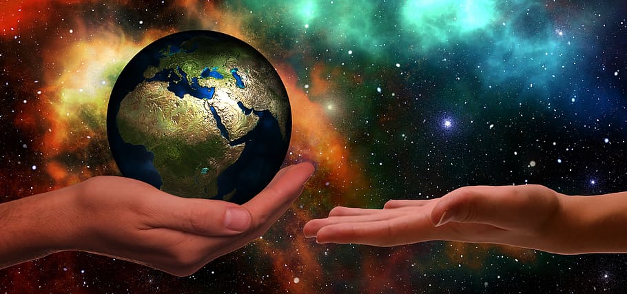 manos, tierra, próxima generación, protección del clima, espacio, universo, responsabilidad, ética, conservación de la naturaleza, protección del medio ambiente