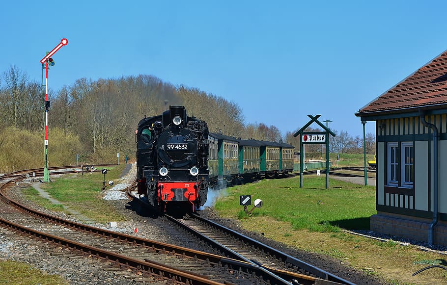 steam locomotive, rasender roland, narrow gauge railway, rügen, track, railroad track, rail transportation, mode of transportation, train, train - vehicle