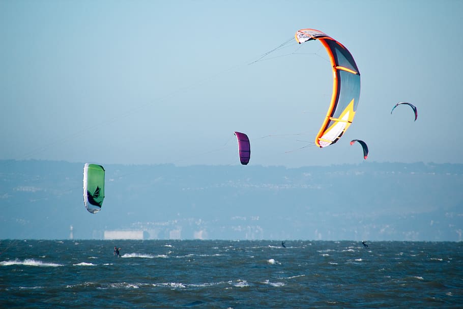 kite, sailing, board, kitesurfer, kiteboarding, sky, wave, sea, wind, sport