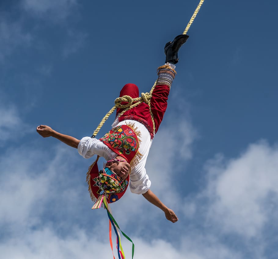 flying acrobat, upside down, performance, costa maya, mexico, motion, people, active, sport, adult