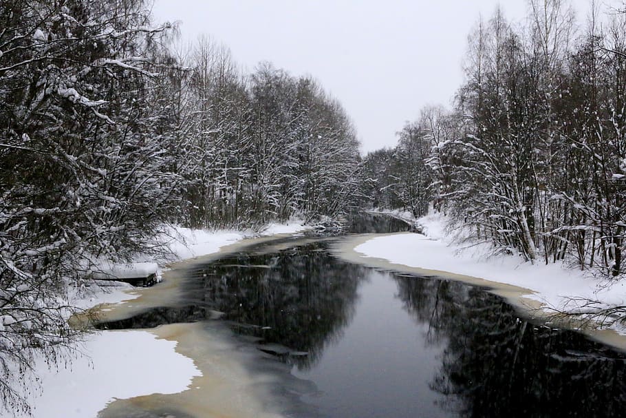 landscape, winter, frozen, warm, snow, snow river, river, frozen river, finland, nature