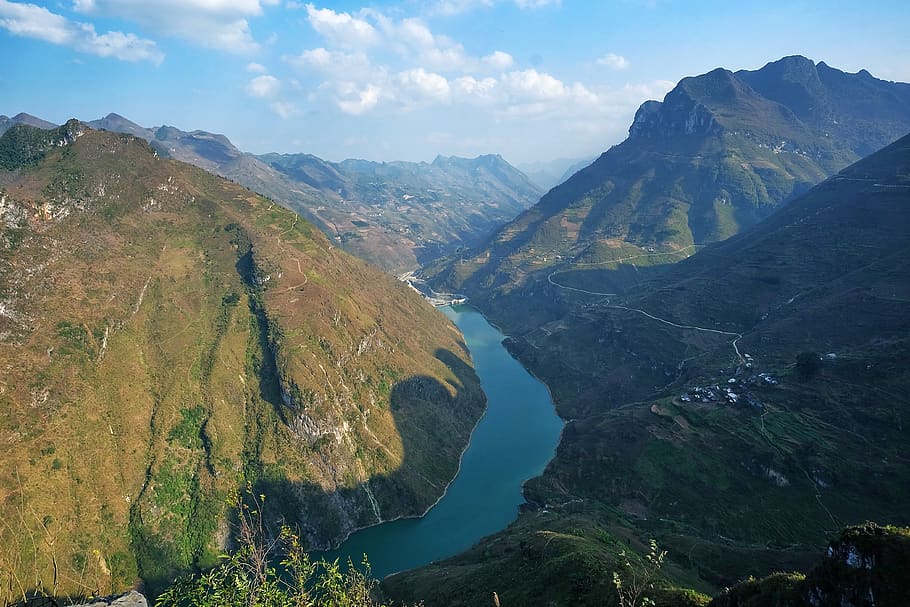 río, montañas, paisajes, vietnam, ha giang vietnam, río nho que, soleado, viajar, descubrimiento, presas