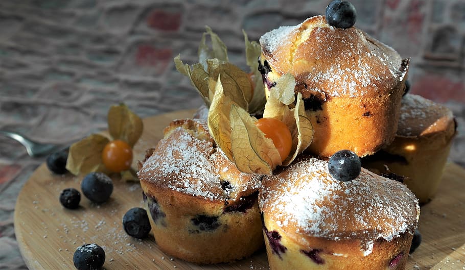muffins, blueberries, dessert, blueberry, cake, candy, sweet, blueberry muffins, bake, eat