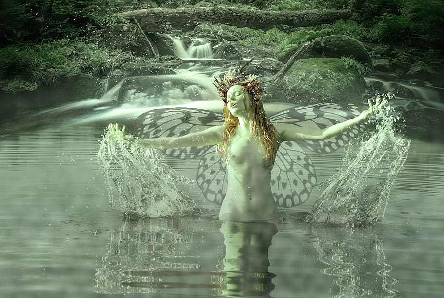nymph, fantasy, beauty, sorcery, forest, enchanted forest, creature, mythology, valkyrie, women