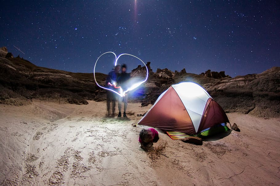 light, love, camping, tent, man, woman, desert, night, lights, stars