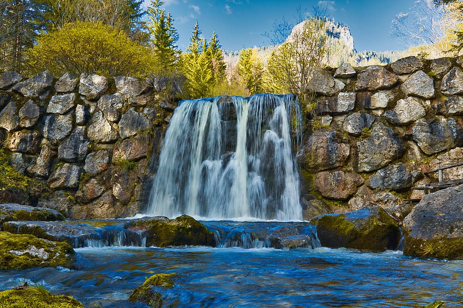 waterfall, bach, water, creek, rock, cascade, flowing, stone, nature, river