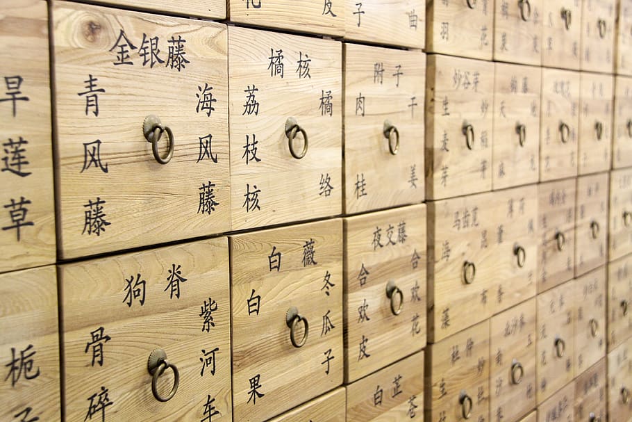 chinese medicine, drawer, traditional chinese, wood - material, indoors, full frame, in a row, non-western script, number, backgrounds