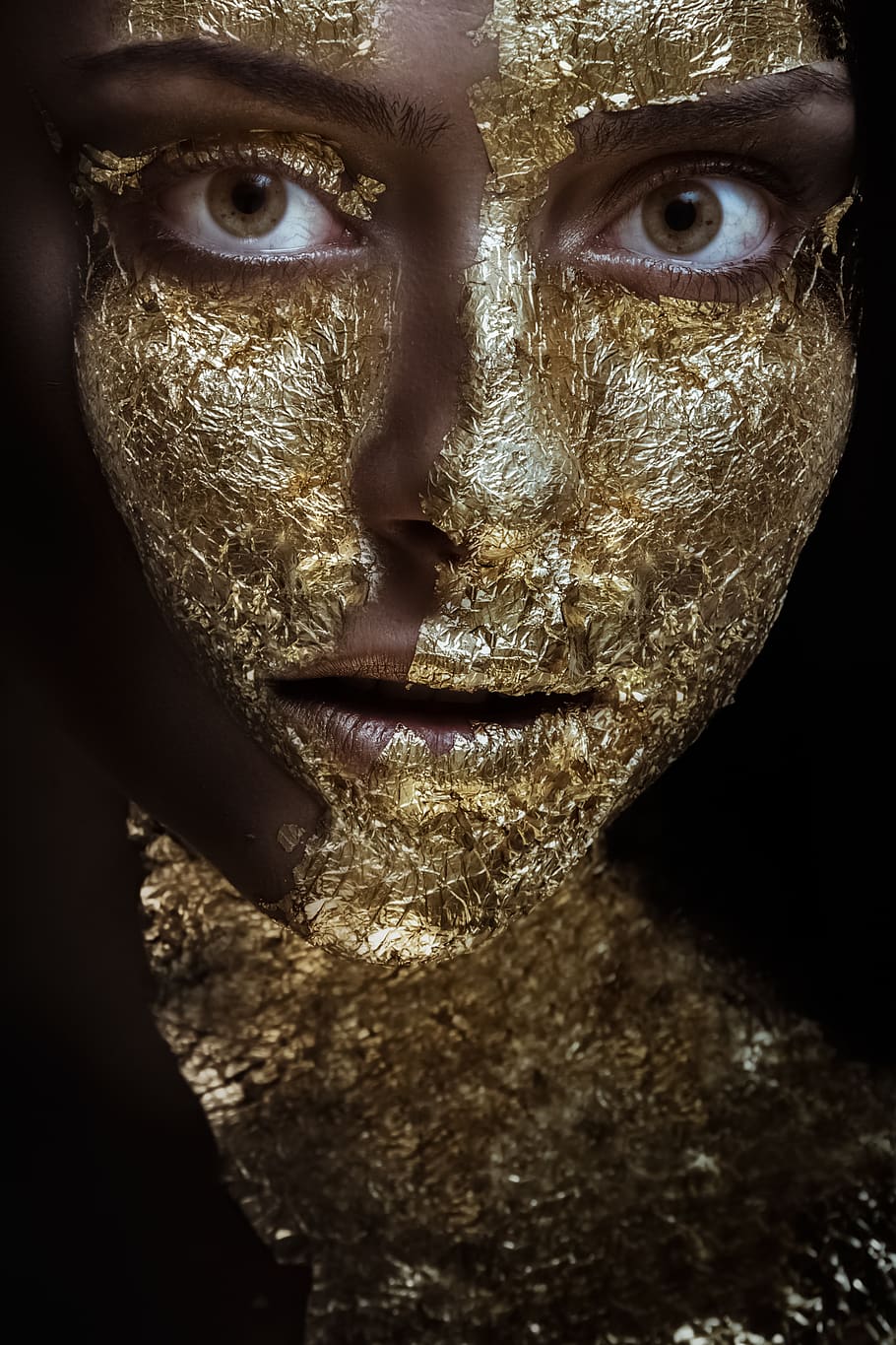 woman, beauty, girl, gold, face, person, portrait, young, look, makeup