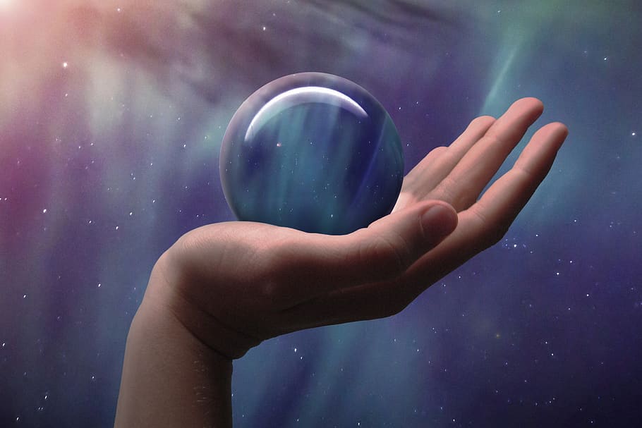 universo, bola de vidro, mão, estrelas, aurora, globo, bola, luz, espaço, estrela
