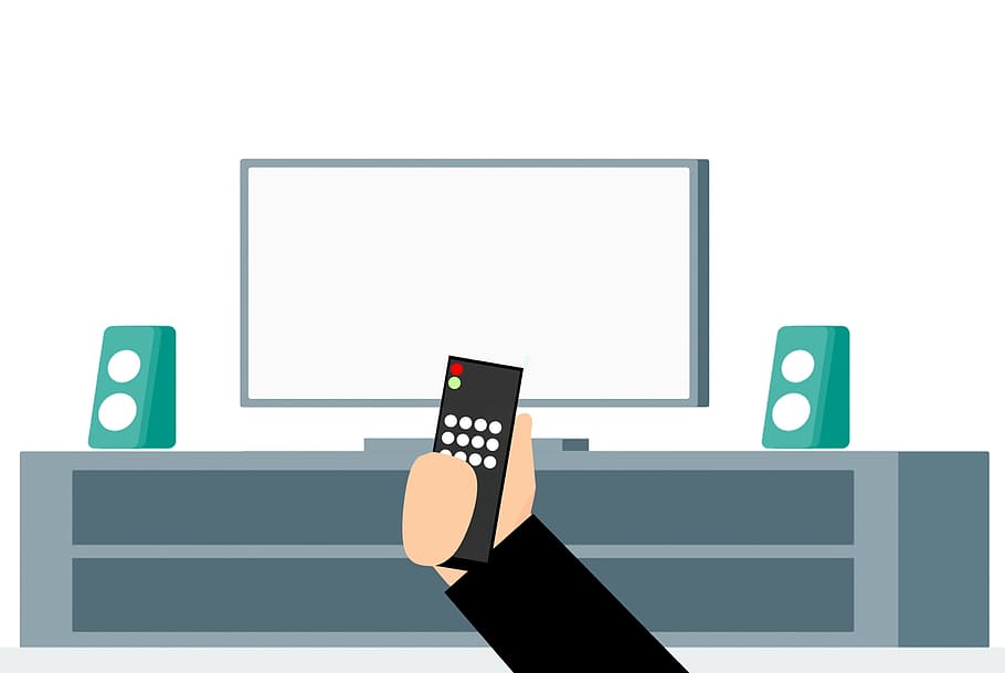 illustration, television, remote, watching, tv., control, screen, tv, holding, wireless