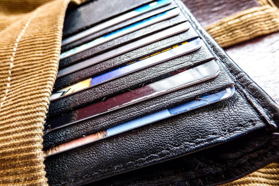 dompet, beragam, Kartu kredit, di dalam ruangan, multi-warna, tekstil, variasi, still life, tidak ada orang, close-up