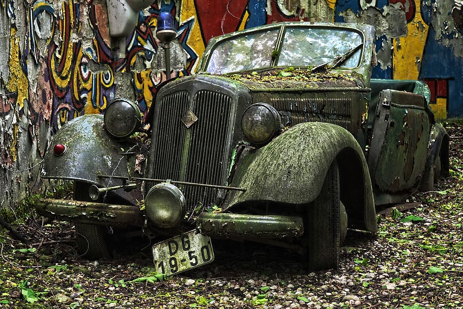 auto, car cemetery, oldtimer, old, rust, stainless karre, rusted, nostalgia, wreck, scrap