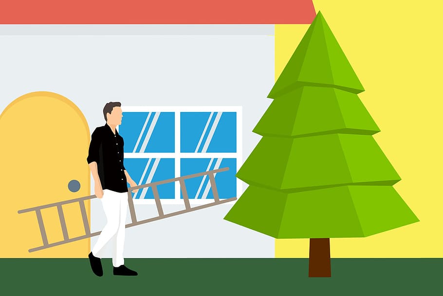 ilustração, decoração da árvore de natal, natal, árvore, homem, desenho animado, objeto, decoração, decorado, estilo