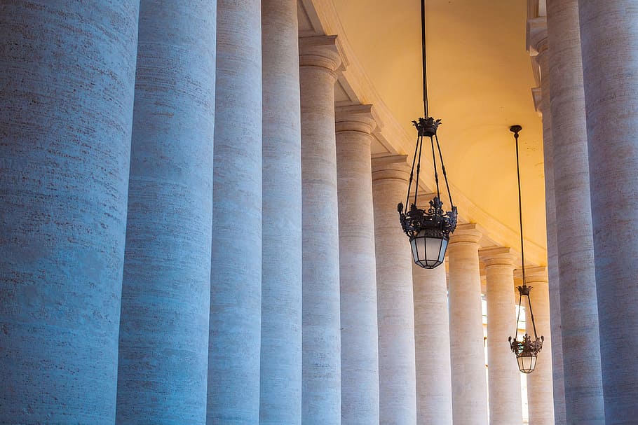 columnas del vaticano, arquitectura, italia, roma, columna arquitectónica, estructura construida, vista de ángulo bajo, sin gente, equipo de iluminación, pasado