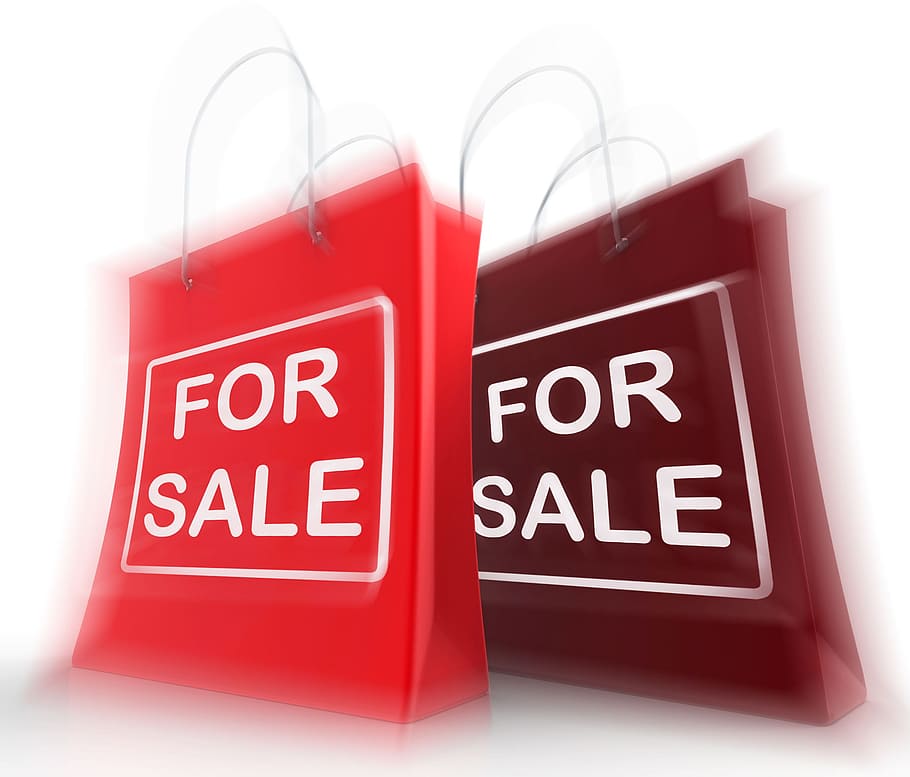 sacolas de venda, representando, varejo, venda, para oferta, para compra, oferecida, ofertas, bolsa, para venda
