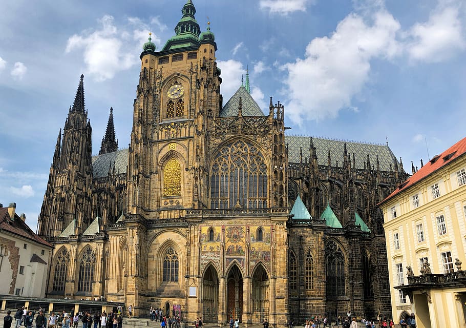prague, czech republic, st vitus cathedral, landmark, historically, built structure, building exterior, architecture, sky, building