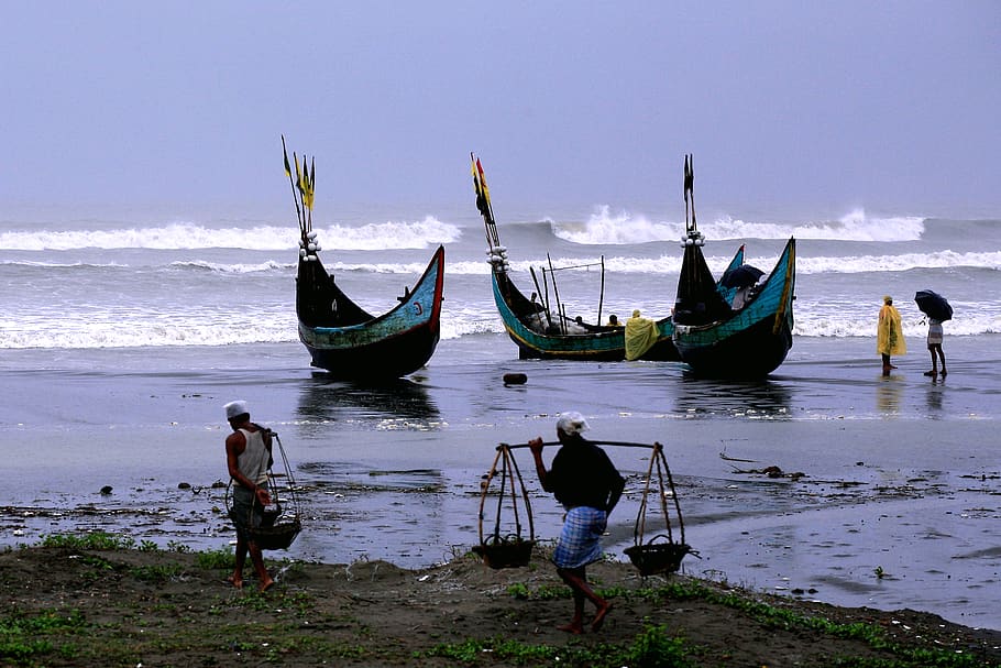 Bangladesh, mar, pesca, embarcación náutica, transporte, agua, modo de transporte, ocupación, playa, personas reales