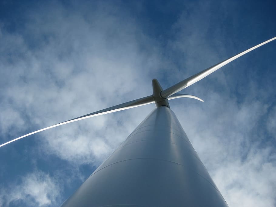windmill, blue sky, energy, clouds, environment, turbine, green, summer, technology, electricity