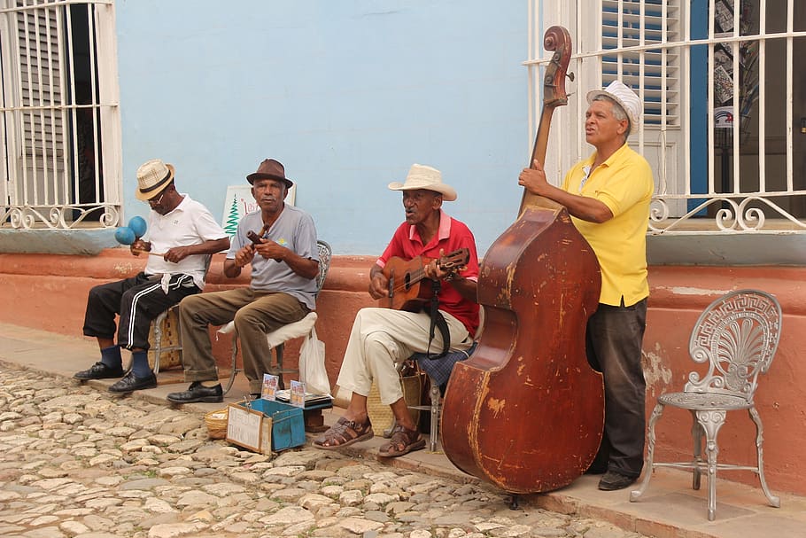 salsa, trinidad, cuba, music, street, band, sitting, men, group of people, real people