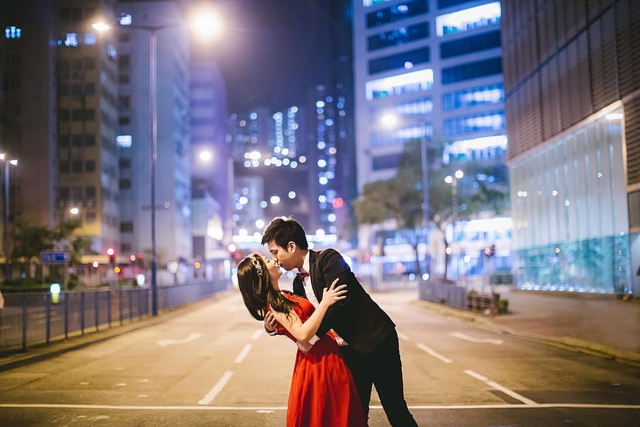 couple in city, people, love, wedding, city, architecture, building exterior, adult, two people, street