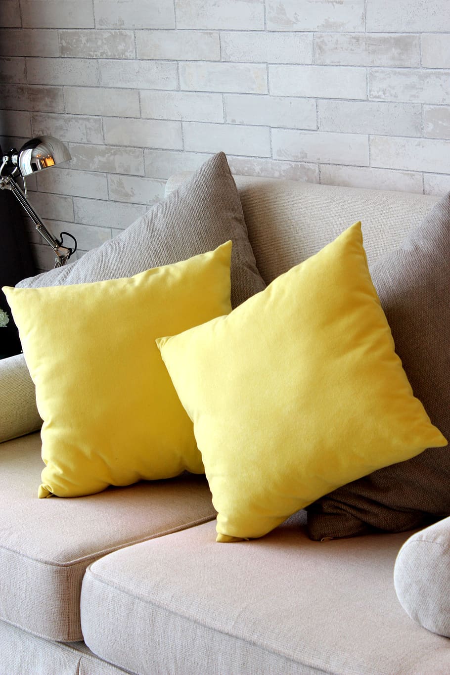 bantal, kuning, sofa, untuk bersantai, format, kenyamanan, pariwisata, kondominium, bersantai, tidur