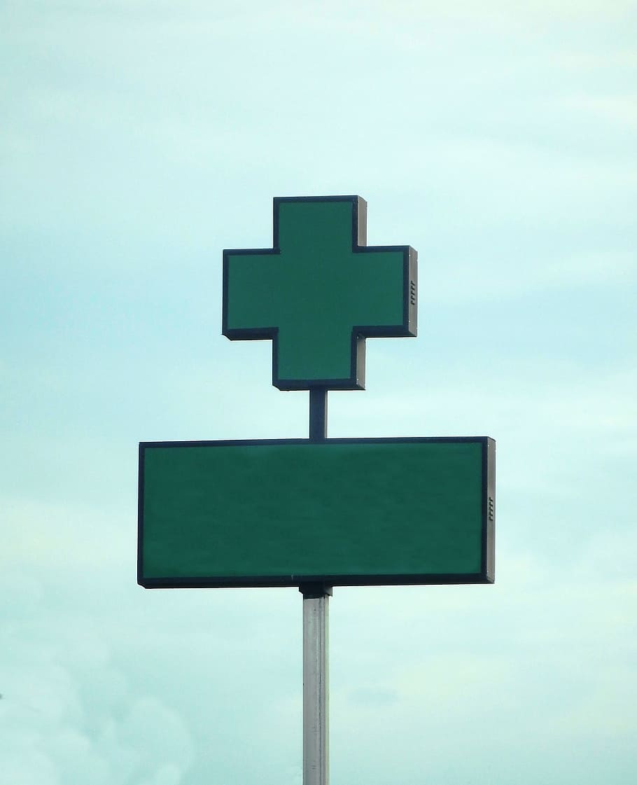 en blanco, hospital, verde, cruz, signo, fondo de cielo, médica, espacio, cielo, fondo