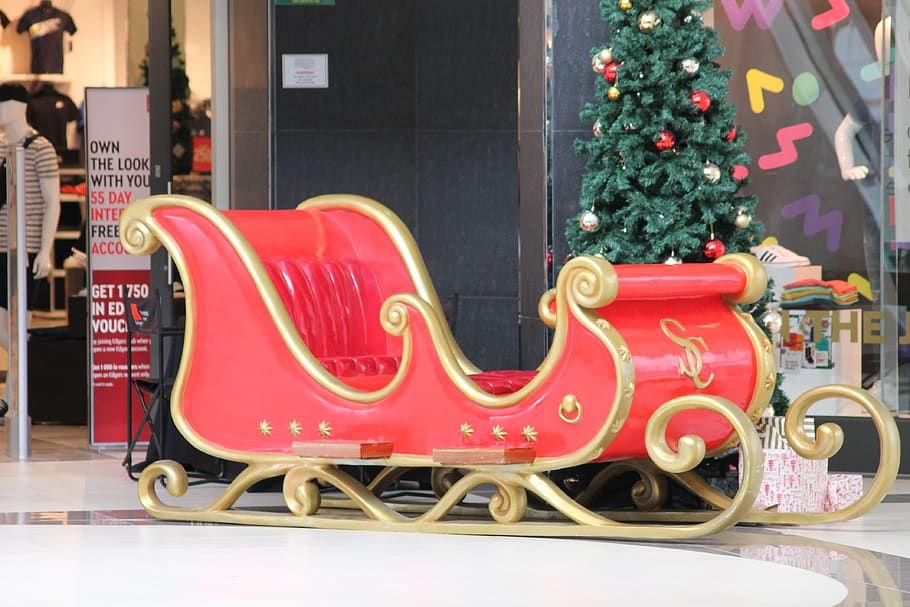 christmas sleigh, christmas, december, holiday, lights, joy, sleigh, decoration, celebration, red