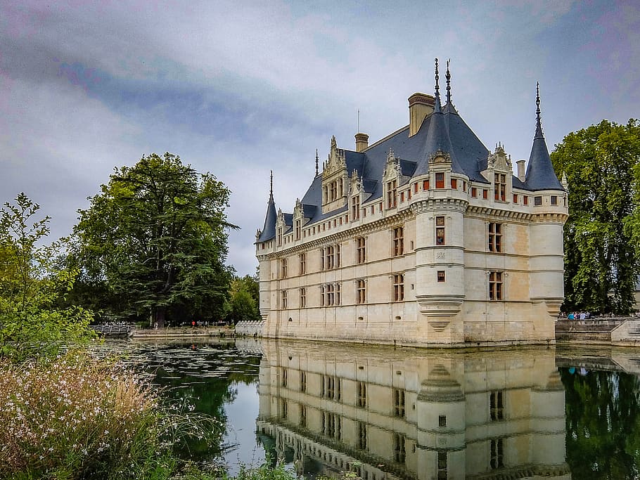 azay-le-rideau, castelo, medieval, arquitetura, frança, renascimento, exterior, loire, água, rio