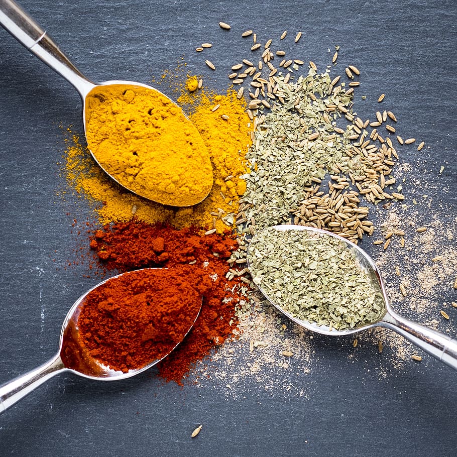 spices, turmeric, oregano, paprika, food, ingredient, cooking, flavor, spice, food and drink