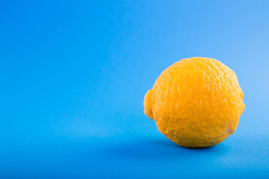 lemon, blue, citrus, fruit, yellow, colored background, food, studio shot, healthy eating, food and drink