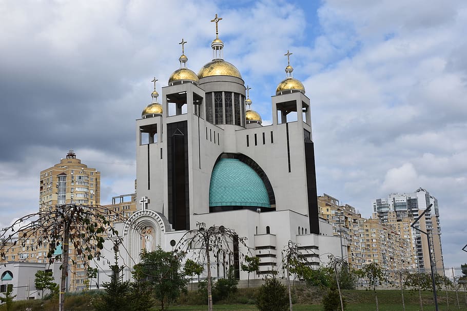 patriarcal, catedral, resurrección, cristo, iglesia católica griega ucraniana, kyiv, ucrania, arquitectura, edificio, católico