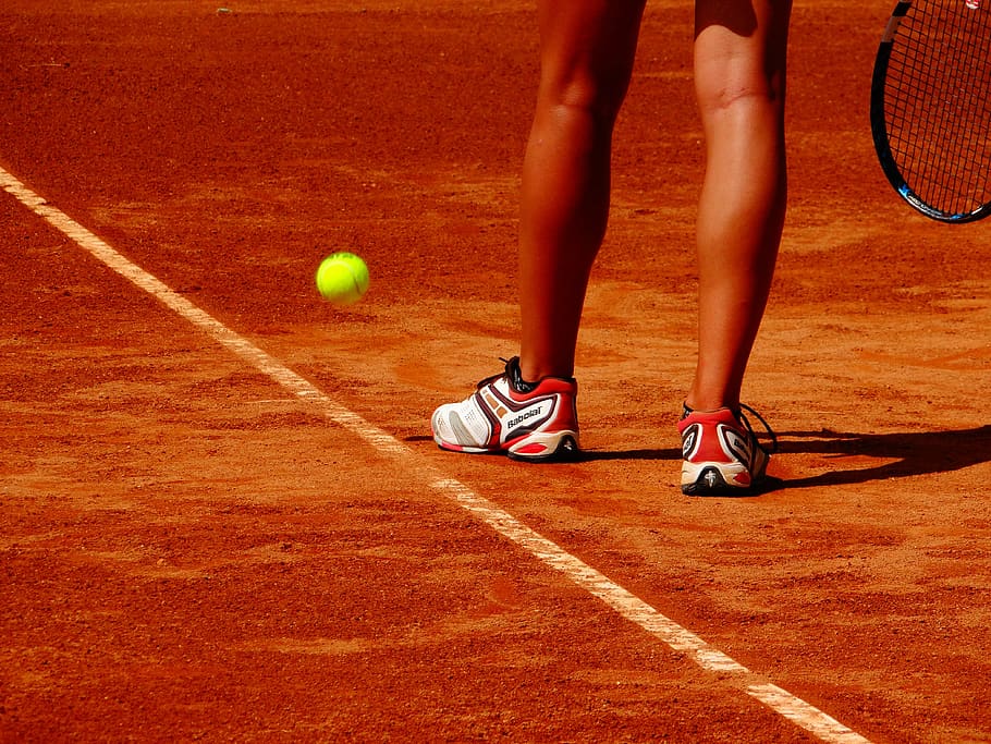 tennis, racket, sport, court, ball, human leg, low section, lifestyles, human body part, shoe